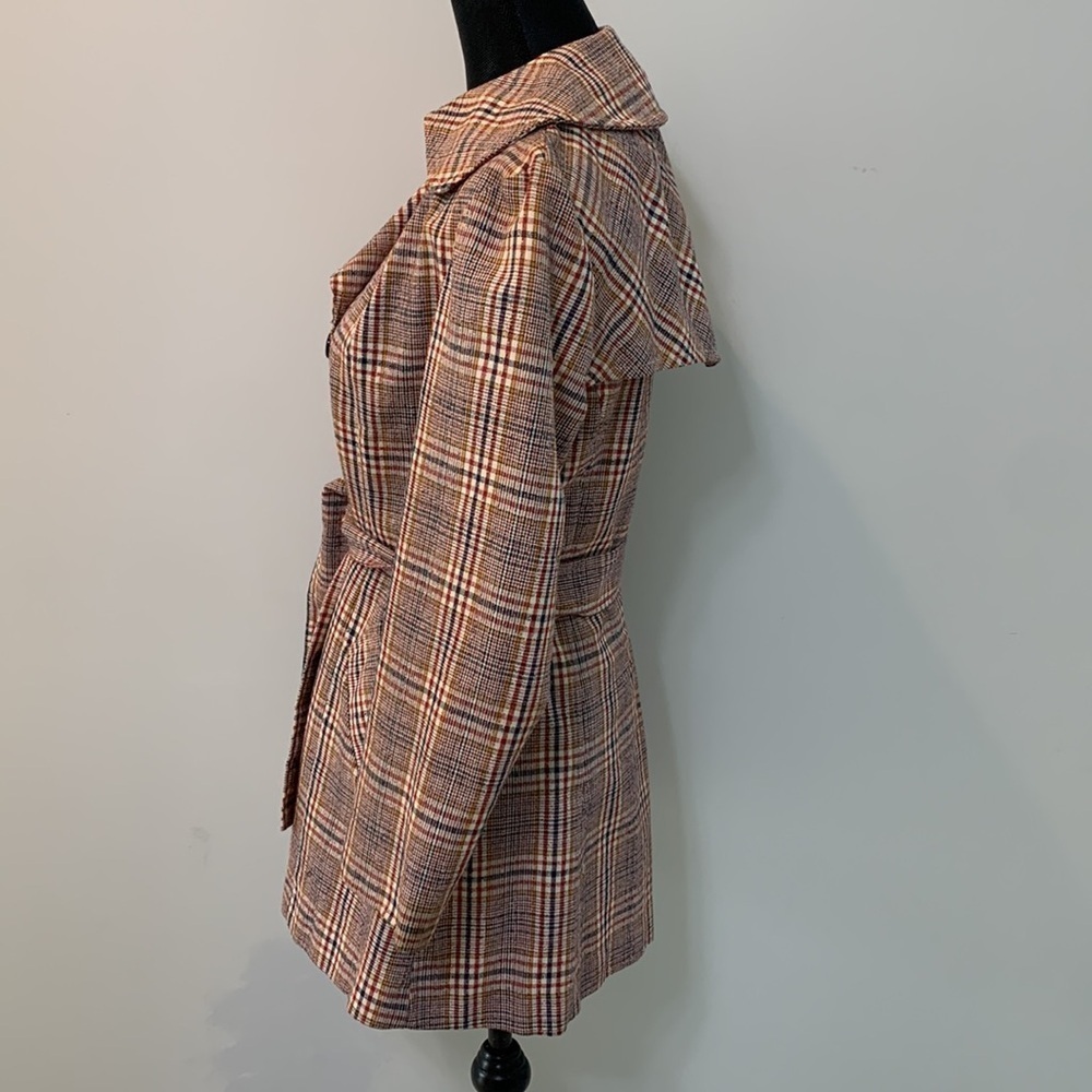Vintage Plaid Belted Women's Nancy Drew Sherlock Trench Coat Small READ - Picture 3 of 9